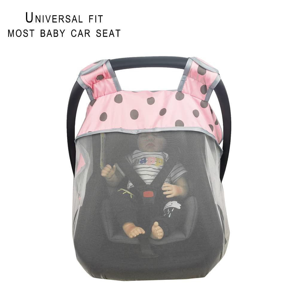 Mosquito Net For Baby Car Seats Car Seat Net For Newborn Carrier-Breathable Mesh Net For Infant Car Seats, Carrier, Elastic Edge, Kick Proof, Polka Dot, White, Patent Design,