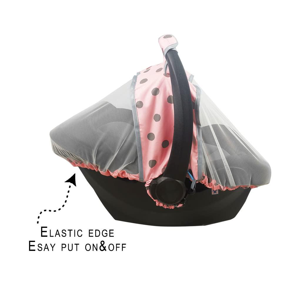Mosquito Net For Baby Car Seats Car Seat Net For Newborn Carrier-Breathable Mesh Net For Infant Car Seats, Carrier, Elastic Edge, Kick Proof, Polka Dot, White, Patent Design,
