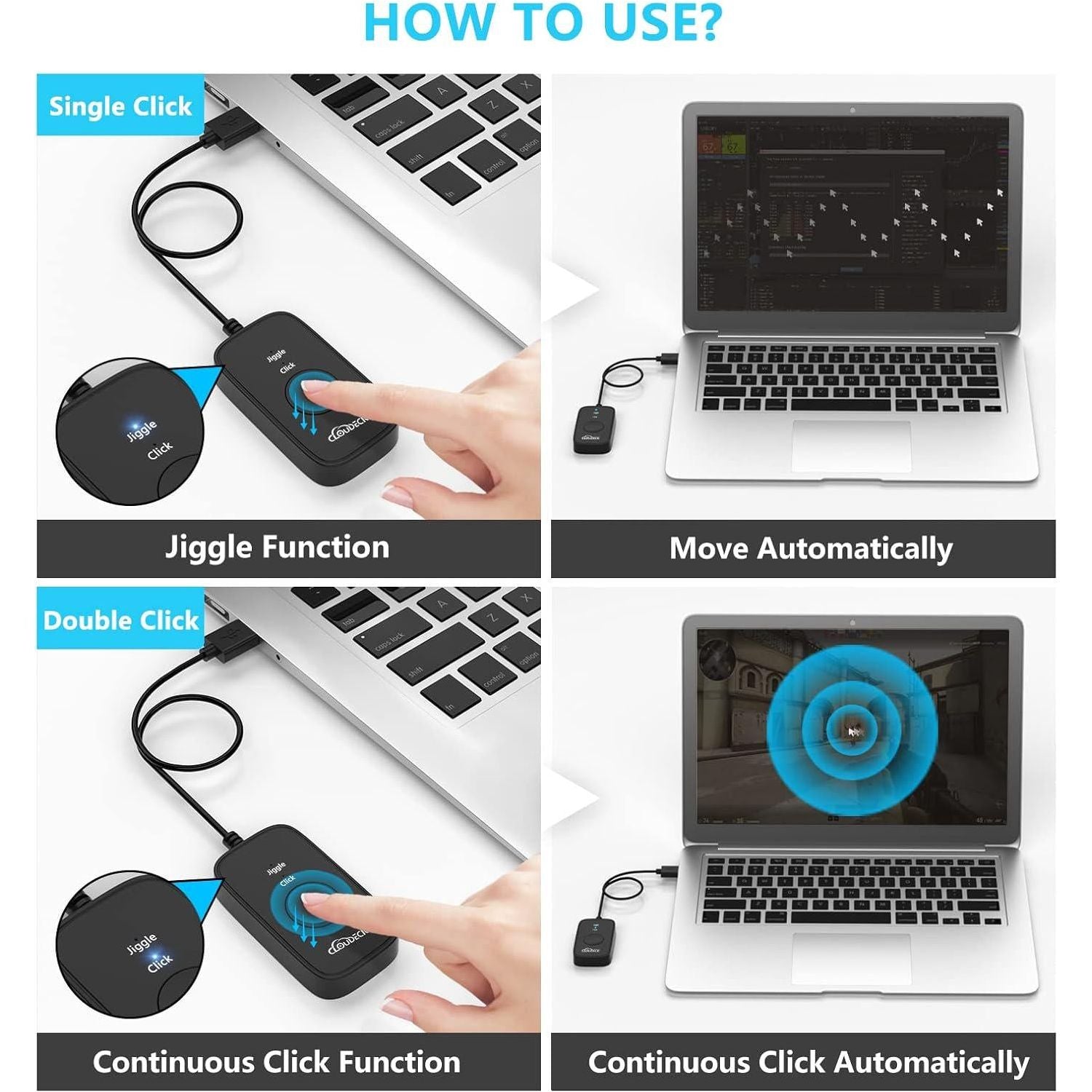 Mouse Jiggler Undetectable For Computer, USB Mouse Mover, Gaming Automatic Continuous And Assistive Click Device, Plug And Play, Simulate Mouse Pointer Movement To Prevent PC Going Sleep,
