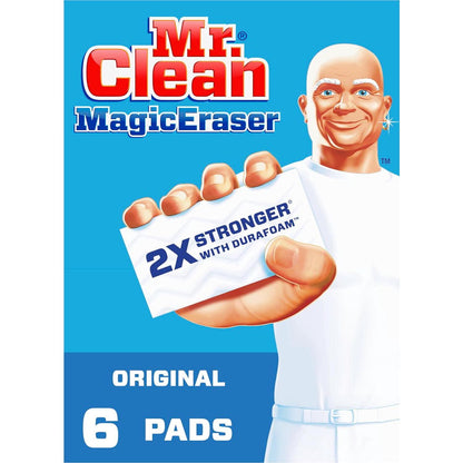 Mr. Clean Mr. Clean Magic Eraser Original Cleaning Pads, Multi Purpose Cleaner, Bathroom Cleaning Supplies, All Purpose Cleaner, White, 6 Count
