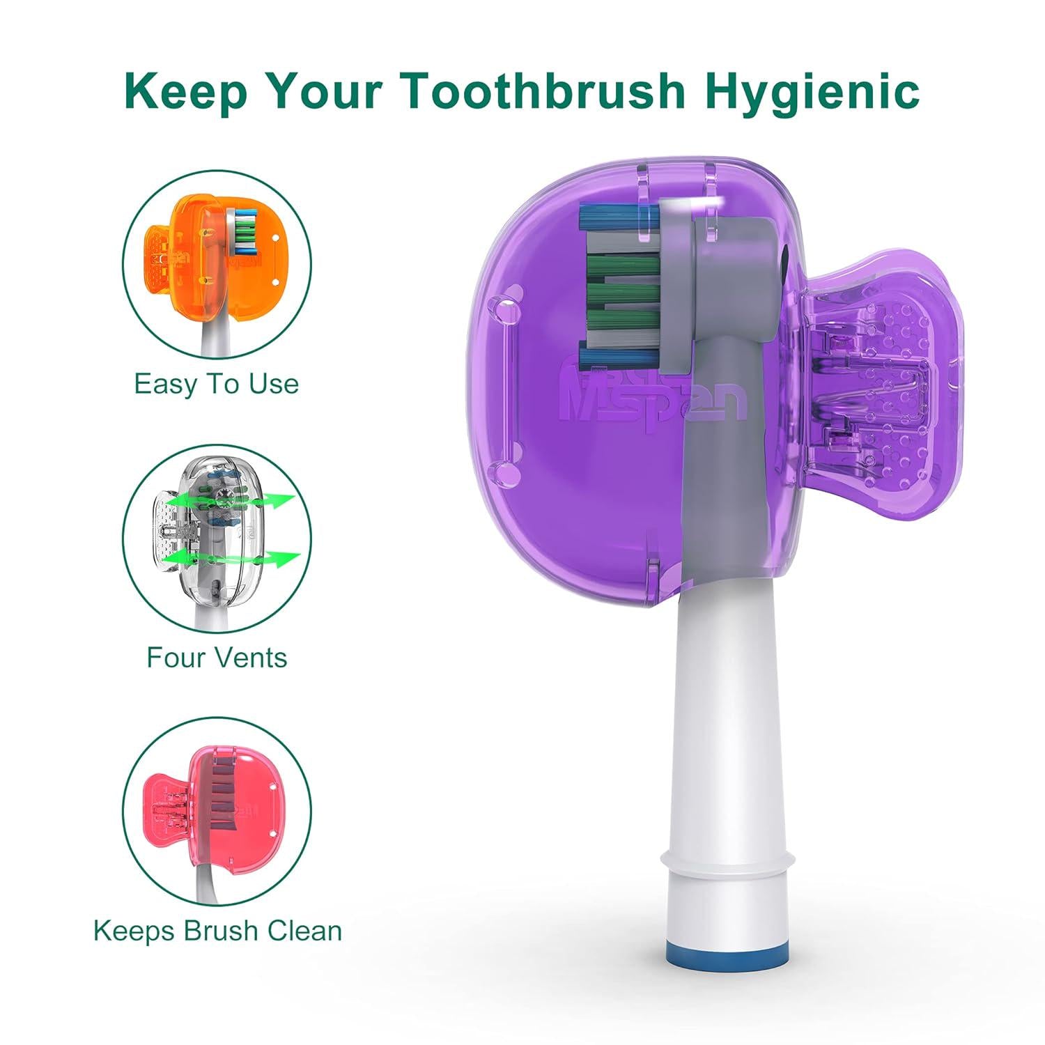 Mspan Electric Toothbrush Head Cover: Sonic Toothbrush Cap Travel Protector Plastic Brush Pod Protection Clip Case Value Pack,