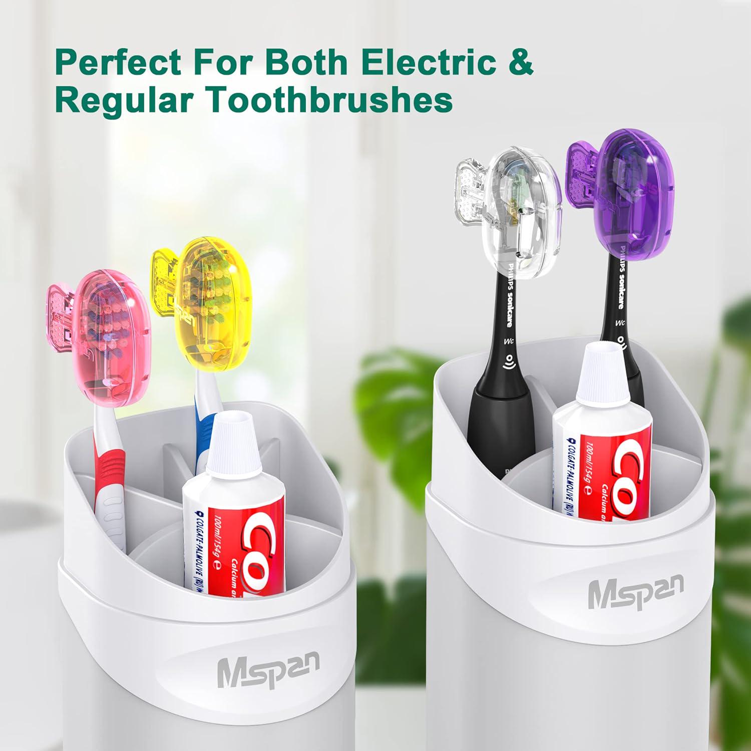 Mspan Toothbrush Head Cover Cap: Tooth Brush Protector Clip Compatible With Oral-B Philips Colgate AquaSonic - Plastic Pod Travel Case - 4 Packs,