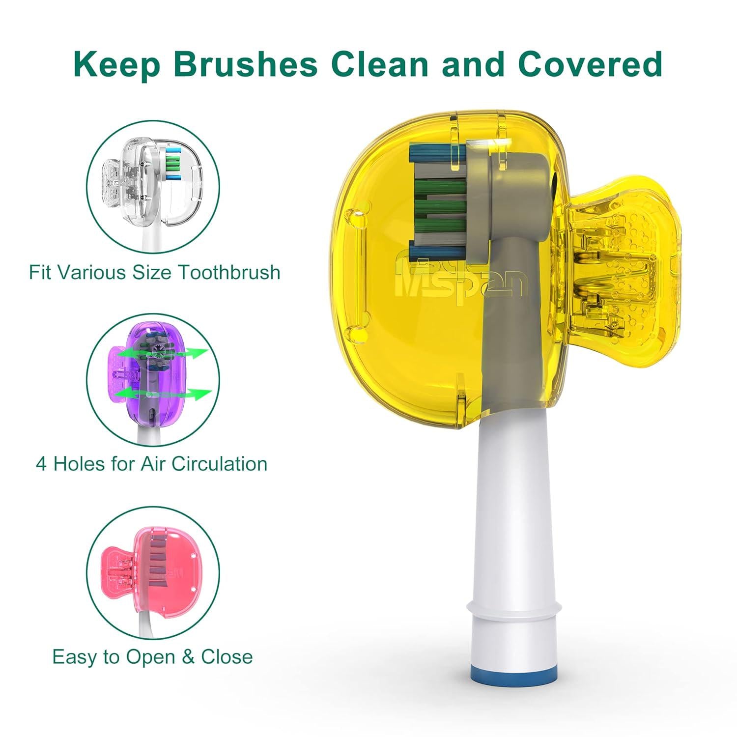 Mspan Toothbrush Head Cover Cap: Tooth Brush Protector Clip Compatible With Oral-B Philips Colgate AquaSonic - Plastic Pod Travel Case - 4 Packs,