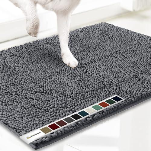 Muddy Mat Dog Door Mat 35x24", Gray, Absorbent Chenille, Non-Slip, Machine Washable Pet Rug for Entryway