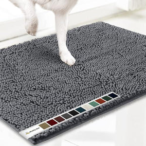 Muddy Mat Dog Door Mat 35x24", Gray, Absorbent Chenille, Non-Slip, Machine Washable Pet Rug for Entryway