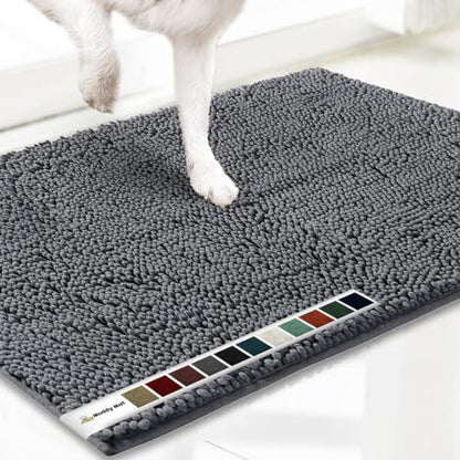 Muddy Mat Dog Door Mat 35x24", Gray, Absorbent Chenille, Non-Slip, Machine Washable Pet Rug for Entryway