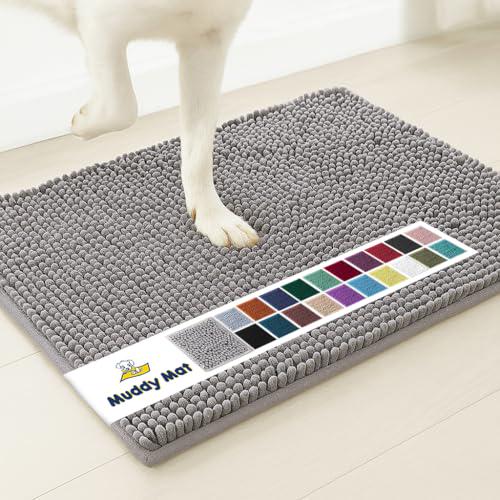 Muddy Mat Absorbent Chenille Pet Rug for Dogs Indoor Outdoor Entryway Grey 30 x 19