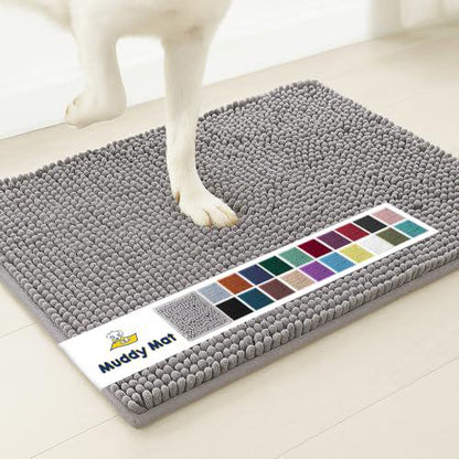 Muddy Mat Absorbent Chenille Pet Rug for Dogs Indoor Outdoor Entryway Grey 30 x 19