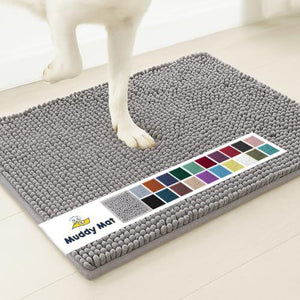 Muddy Mat Super Absorbent Microfiber Pet Door Mat 28x18 Grey Quick Dry Washable Rug for Muddy Paws