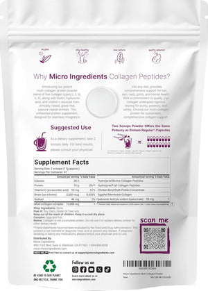 Micro Ingredients Collagen Peptides Powder, 16 oz, Hydrolyzed Protein Peptides, Biotin, Vitamin C, Unflavored, Keto & Paleo Friendly