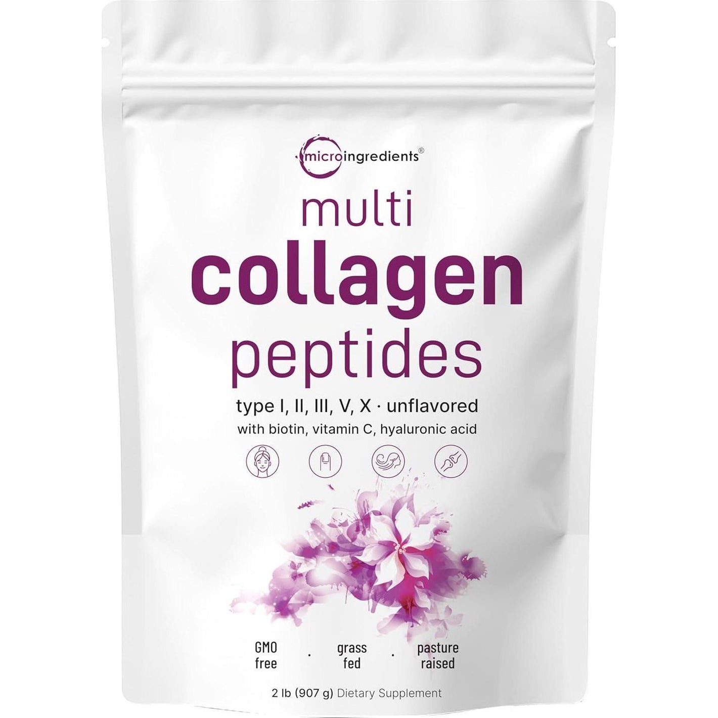 Micro Ingredients Multi Collagen Protein Powder, 2lbs, Hydrolyzed Collagen Peptides Type I-V, Biotin, Hyaluronic Acid, Keto & Paleo Friendly