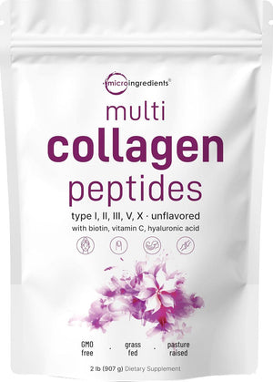 Micro Ingredients Multi Collagen Protein Powder, 2lbs, Hydrolyzed Collagen Peptides Type I-V, Biotin, Hyaluronic Acid, Keto & Paleo Friendly