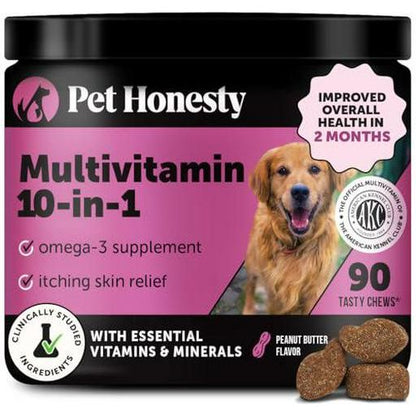 Multivitamin dog chews 90 count peanut butter flavor with glucosamine omega probiotics supports joints skin coat