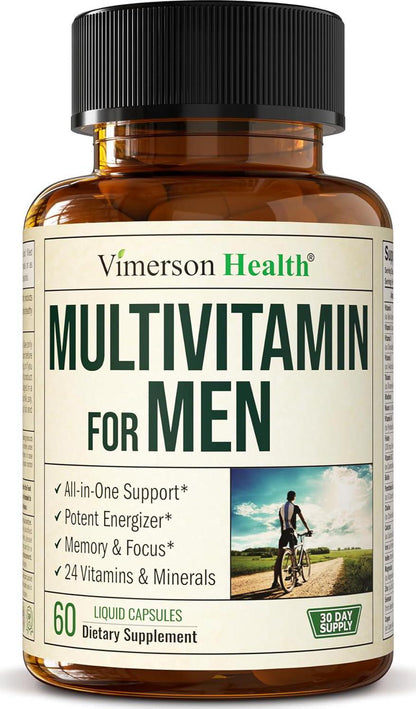 Vimerson Health Multivitamins for Men, Daily Multivitamins & Multiminerals with Vitamin D, C, B12, Zinc & Iron, 60 Liquid Caps