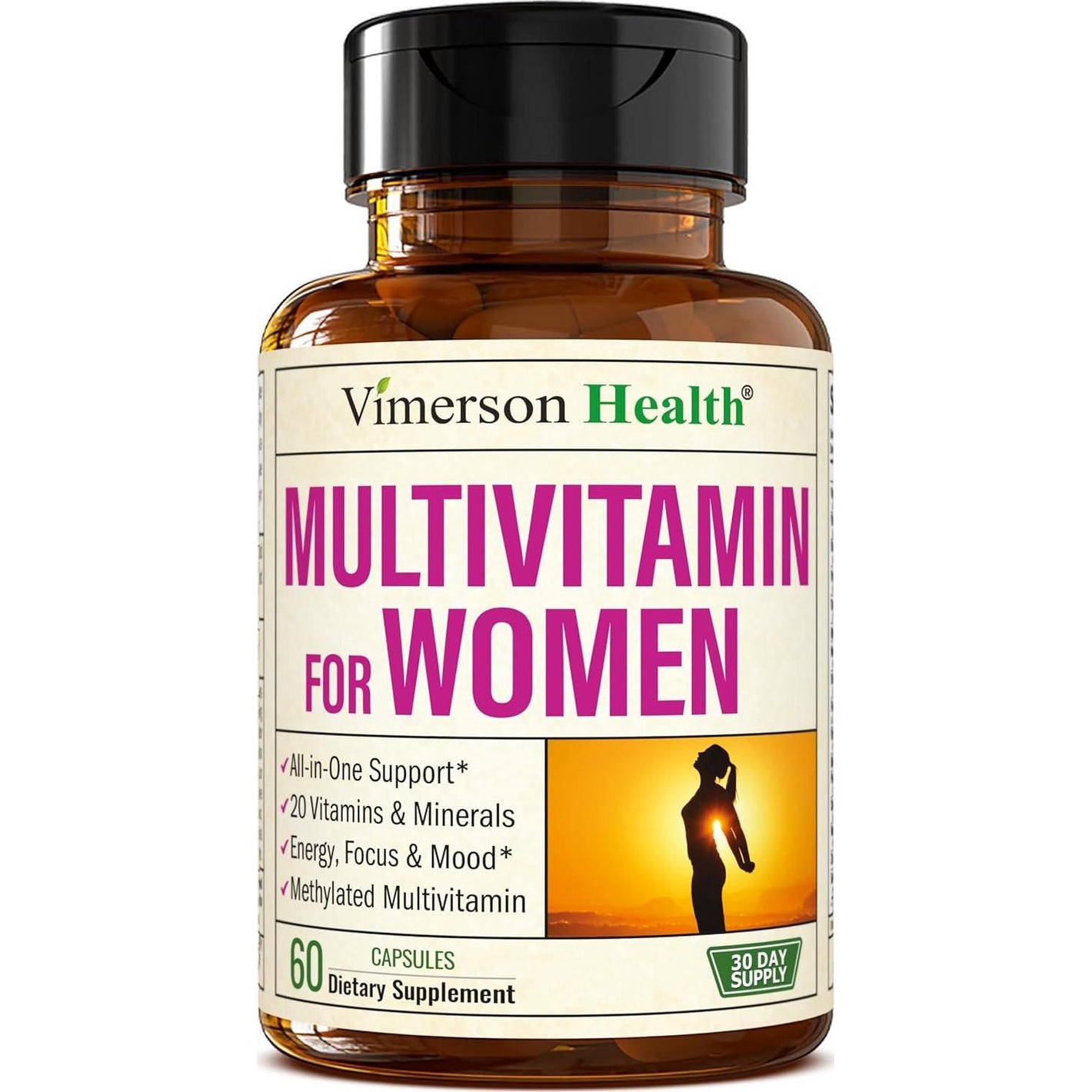 Vimerson Health Multivitamin For Women - Daily Womens Multivitamin And Multimineral With Vitamin A, C, D, E, B12, Zinc And More. Essential Vitamins For Women For Energy, Focus, Hair Growth And Overall Health. 60 Capsules