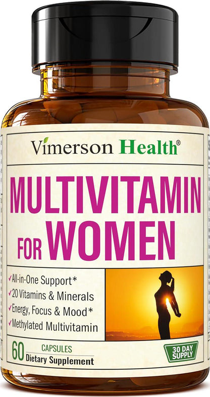 Vimerson Health Multivitamin For Women - Daily Womens Multivitamin And Multimineral With Vitamin A, C, D, E, B12, Zinc And More. Essential Vitamins For Women For Energy, Focus, Hair Growth And Overall Health. 60 Capsules