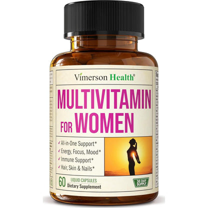 Vimerson Health Multivitamin For Women - Daily Womens Multivitamin And Multimineral With Vitamin A, C, D, E, B12, Zinc, Iron. Essential Vitamins For Women For Energy, Focus, Hair Growth And Overall Health. 60 Liquid Caps
