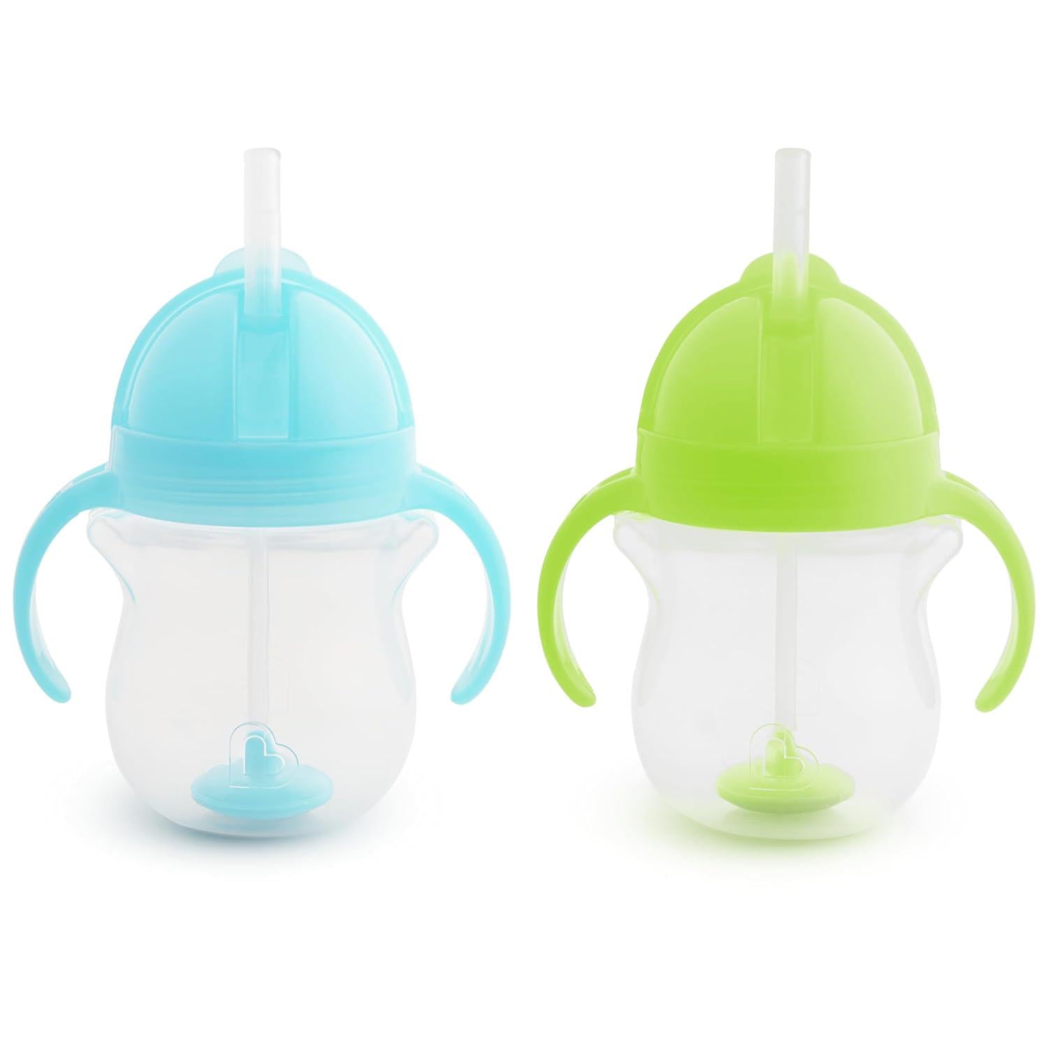 Munchkin Any Angle Sippy Cup For Toddlers, Weighted Straw Trainer Cup With Click Lock Lid, 7 Ounce, 2 Pack, Blue/Green,735282173493