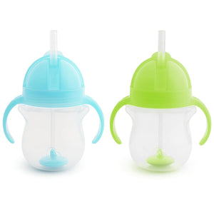 Munchkin Any Angle Sippy Cup For Toddlers, Weighted Straw Trainer Cup With Click Lock Lid, 7 Ounce, 2 Pack, Blue/Green,735282173493