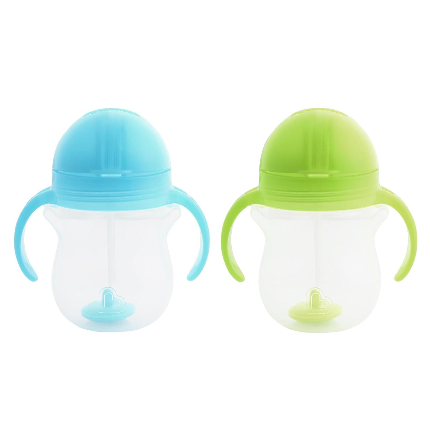 Munchkin Any Angle Sippy Cup For Toddlers, Weighted Straw Trainer Cup With Click Lock Lid, 7 Ounce, 2 Pack, Blue/Green,735282173493