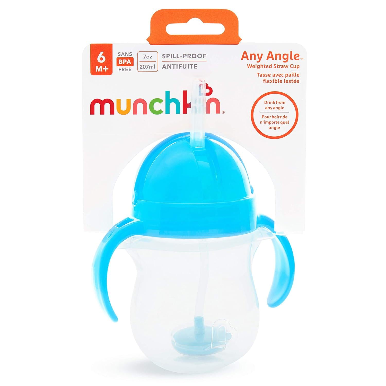 Munchkin Any Angle Sippy Cup For Toddlers, Weighted Straw Trainer Cup With Click Lock Lid, 7 Ounce, Blue,735282158483