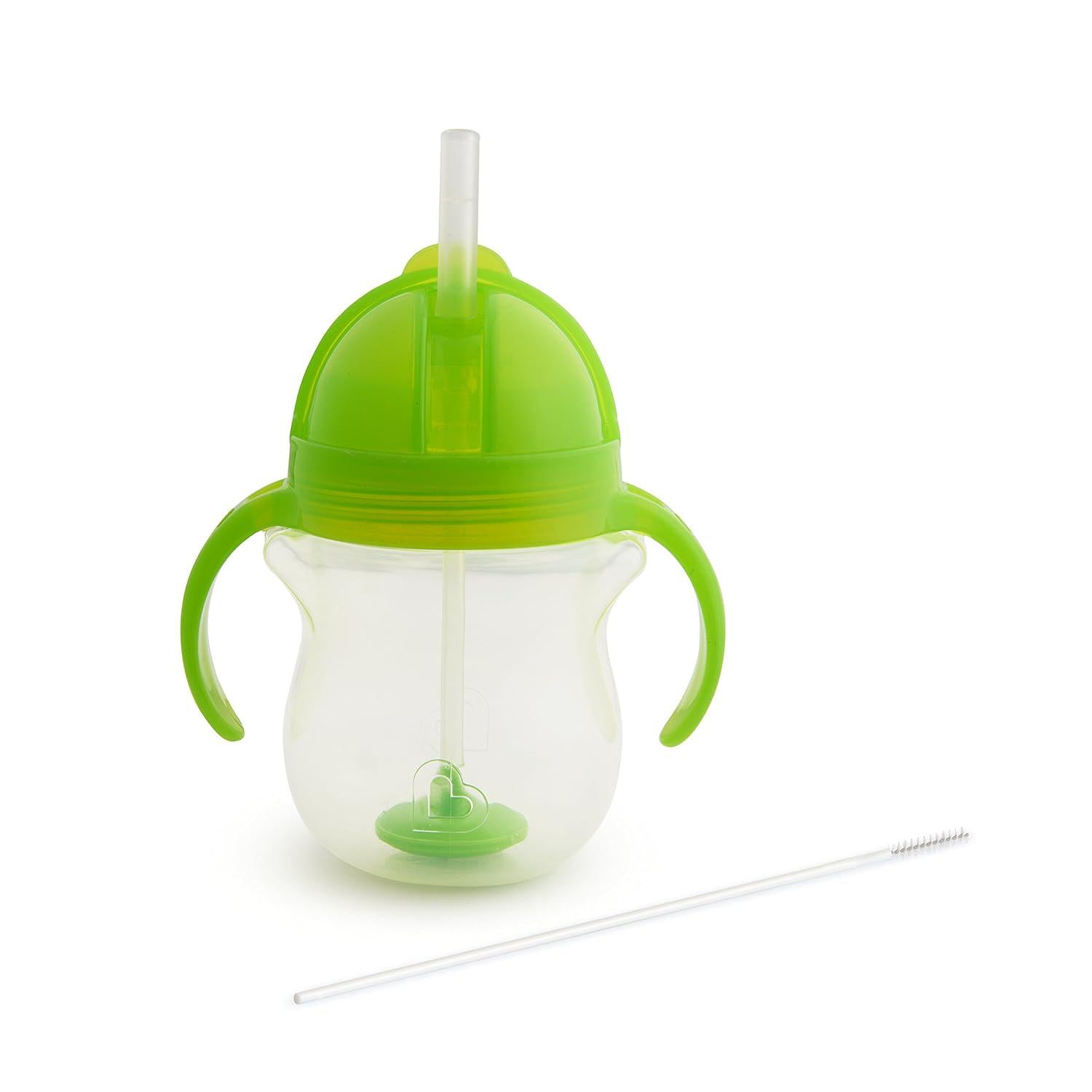Munchkin Any Angle Sippy Cup For Toddlers, Weighted Straw Trainer Cup With Click Lock Lid, 7 Ounce, Green,735282448539