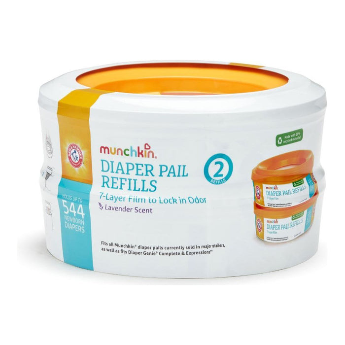 Munchkin Arm and Hammer Diaper Pail Refill Rings, Holds Up to 544 Newborn Diapers, 2-Pack