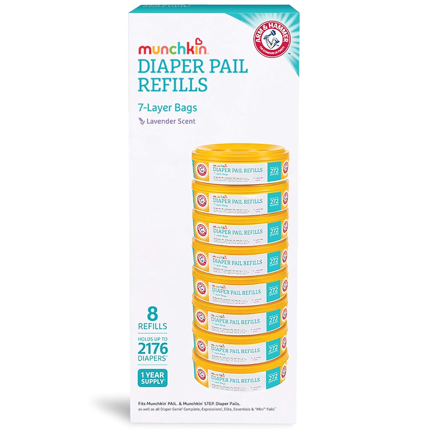 Munchkin Arm And Hammer Diaper Pail Refill Rings, Holds Up To 2,176 Newborn Diapers, 8 Pack,735282161285