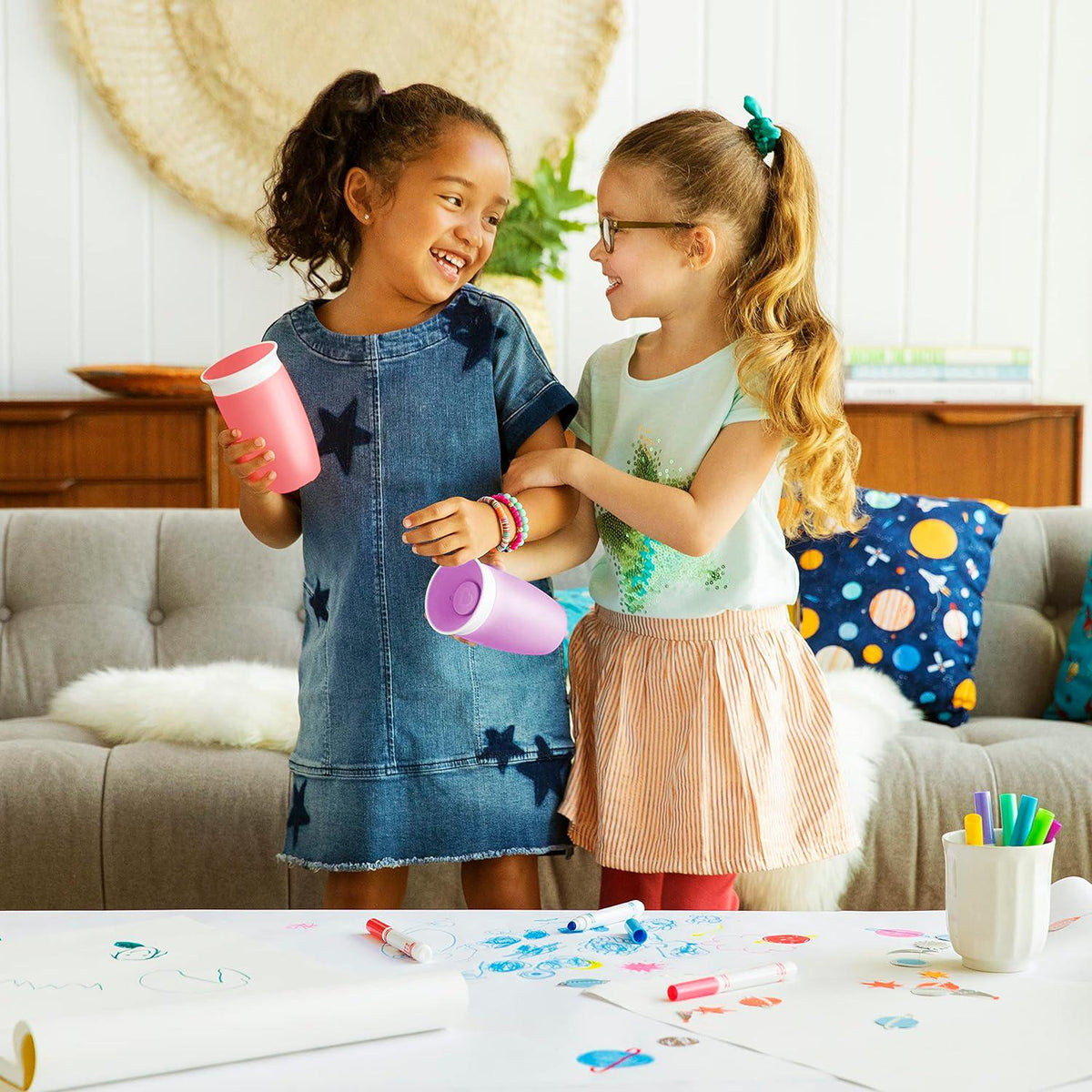 Munchkin Miracle 360 Toddler Sippy Cup, Spill Proof, 10 Ounce, 2 Pack, Pink/Purple,735282179280