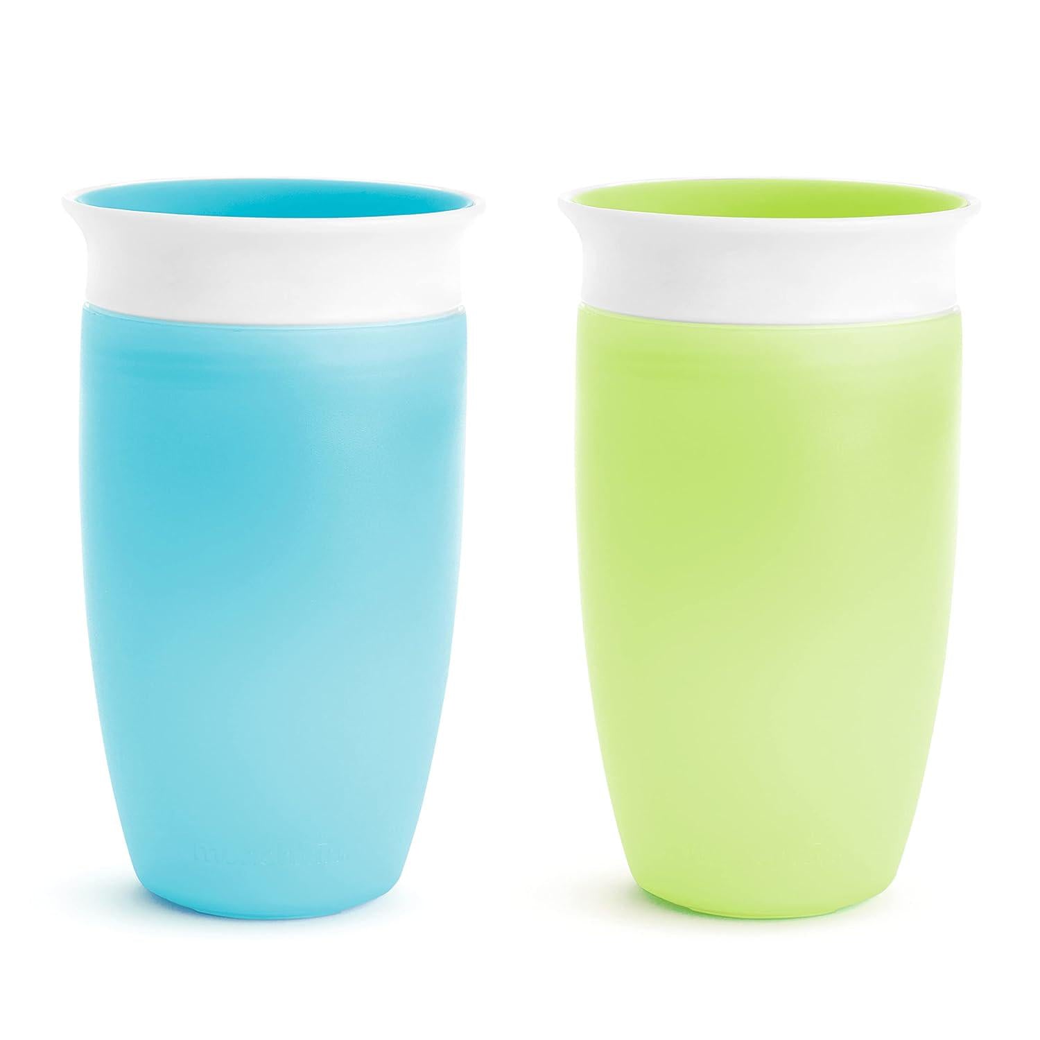 Munchkin Miracle 360 Toddler Sippy Cup, Spill Proof, 10 Ounce, 2 Pack, Green/Blue,735282470202