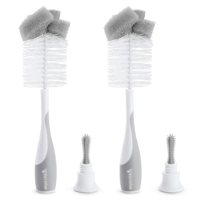 Munchkin Sponge Bottle Brush Grey 2 Count - Pack of 1, Soft Bristles for Cleaning Bottles & Nipples