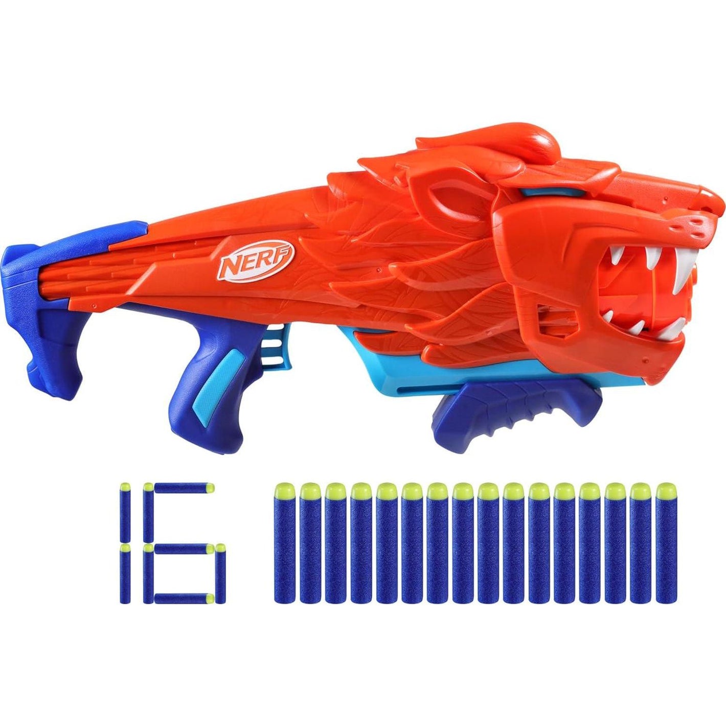 NERF Wild LionFury Dart Blaster, Includes 16 Darts, Easy-Play Blaster Toy for Kids Ages 6+