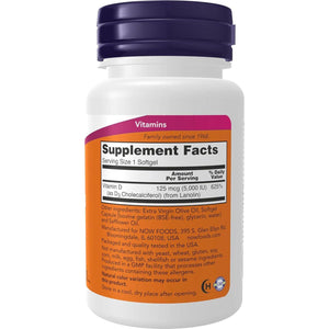 NOW Foods Vitamin D3, 5,000 IU, High Potency, Structural Support, 120 Softgels