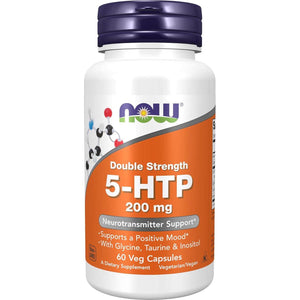 NOW 5-HTP 200 mg Supplement, 60 Veg Capsules, Double Strength, Supports Serotonin & Mood, Non-GMO, Neurotransmitter Support