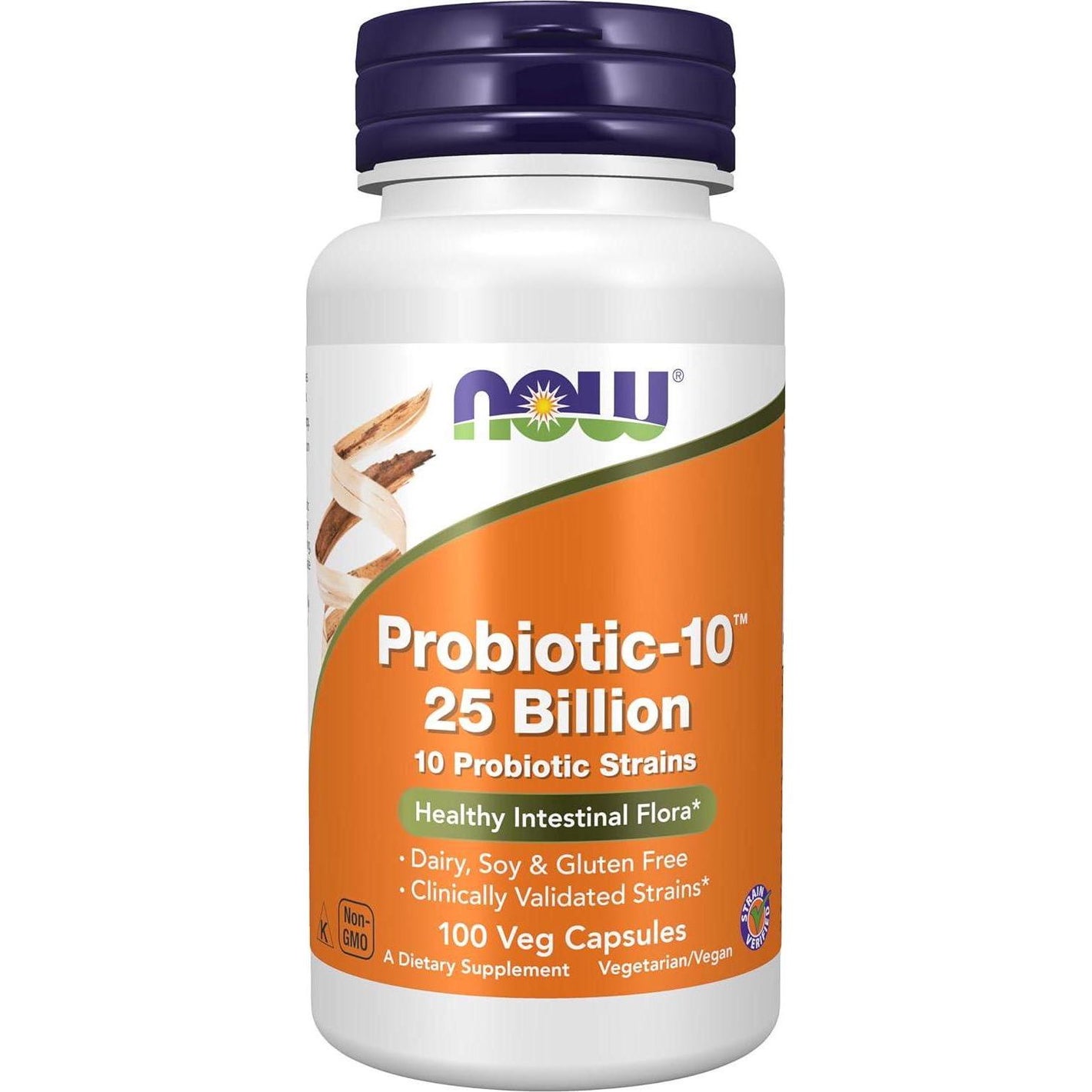 NOW Probiotic-10 25 Billion, 100 Veg Capsules, 10 Strains, Non-Dairy, Gluten & Soy Free, Gut Health Support