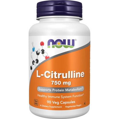 NOW L-Citrulline 750mg, 90 Veg Capsules, Supports Protein Metabolism, Muscle Recovery Amino Acid Supplement