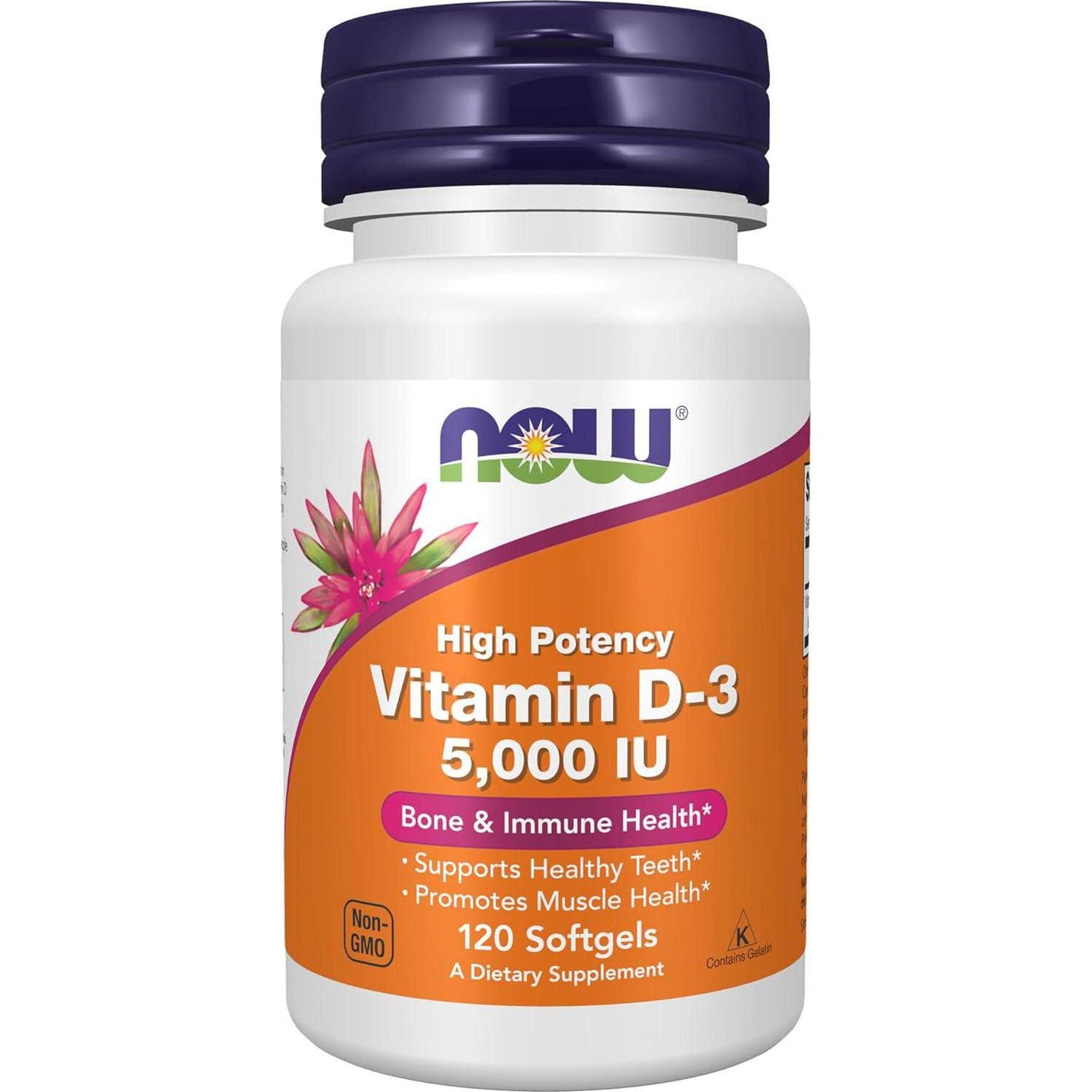 NOW Foods Vitamin D3, 5,000 IU, High Potency, Structural Support, 120 Softgels