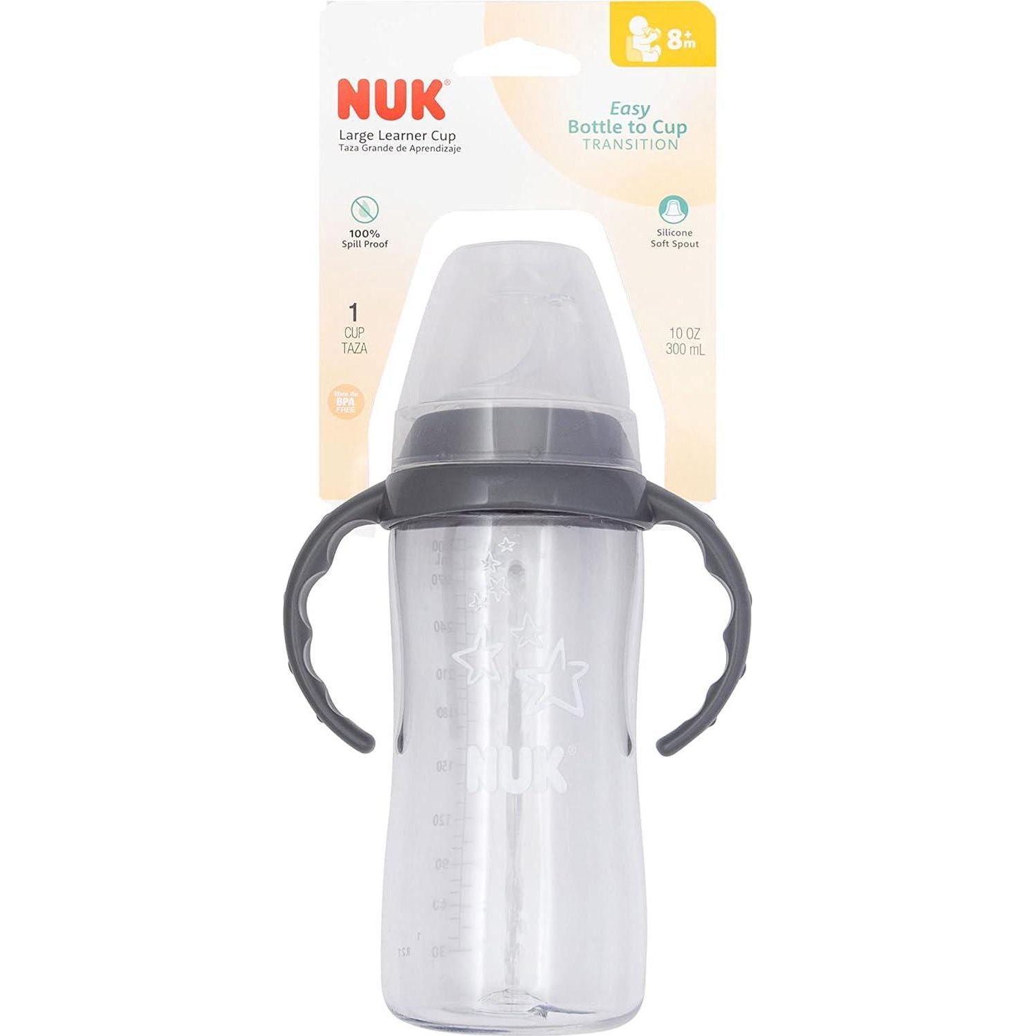 NUK Learner Cup, 10 Ounce, Tritan Gray Star BPA Free, Spill Proof Sippy Cup,885131698667