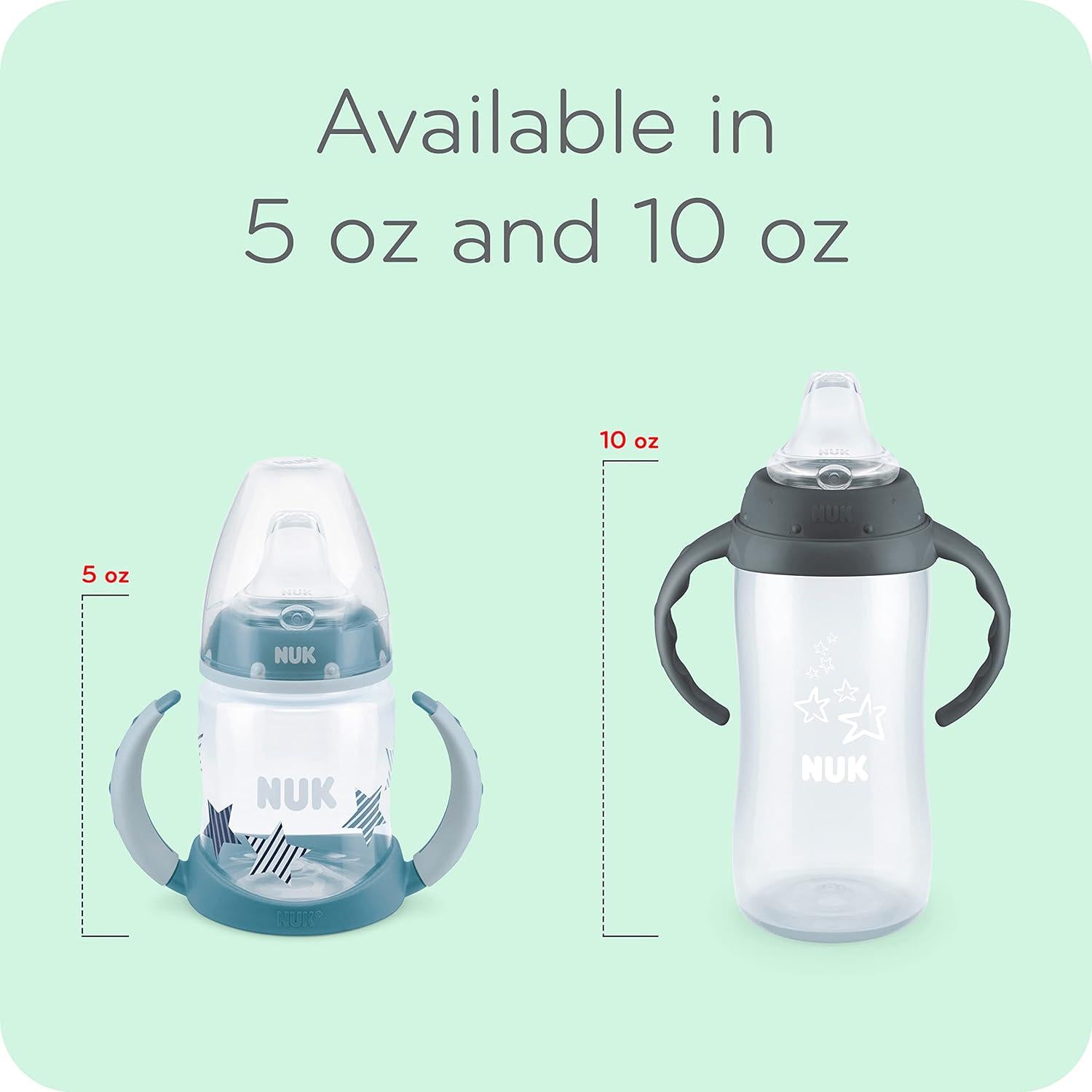 NUK Learner Cup, 10 Ounce, Tritan Gray Star BPA Free, Spill Proof Sippy Cup,885131698667