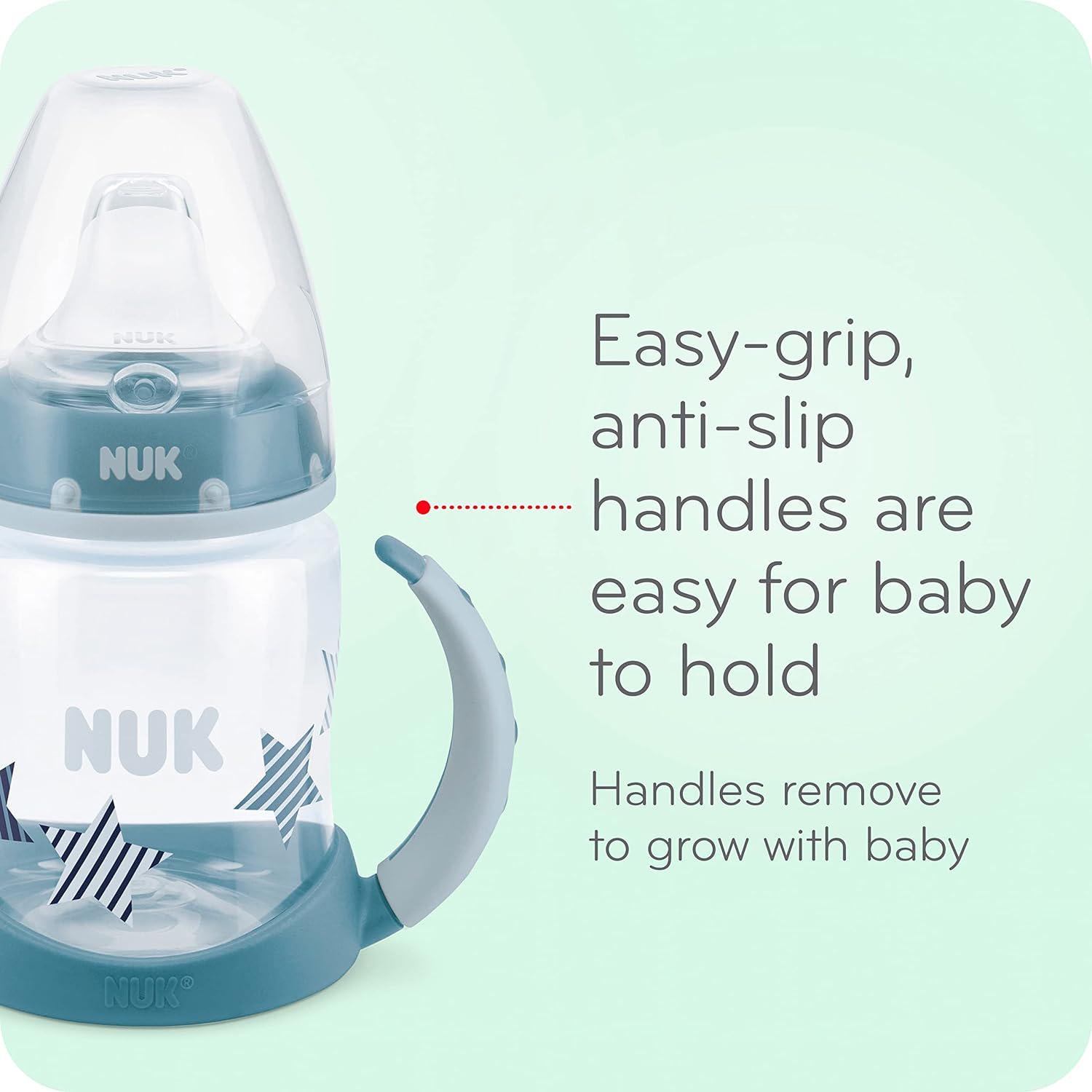 NUK Learner Cup, 10 Ounce, Tritan Gray Star BPA Free, Spill Proof Sippy Cup,885131698667