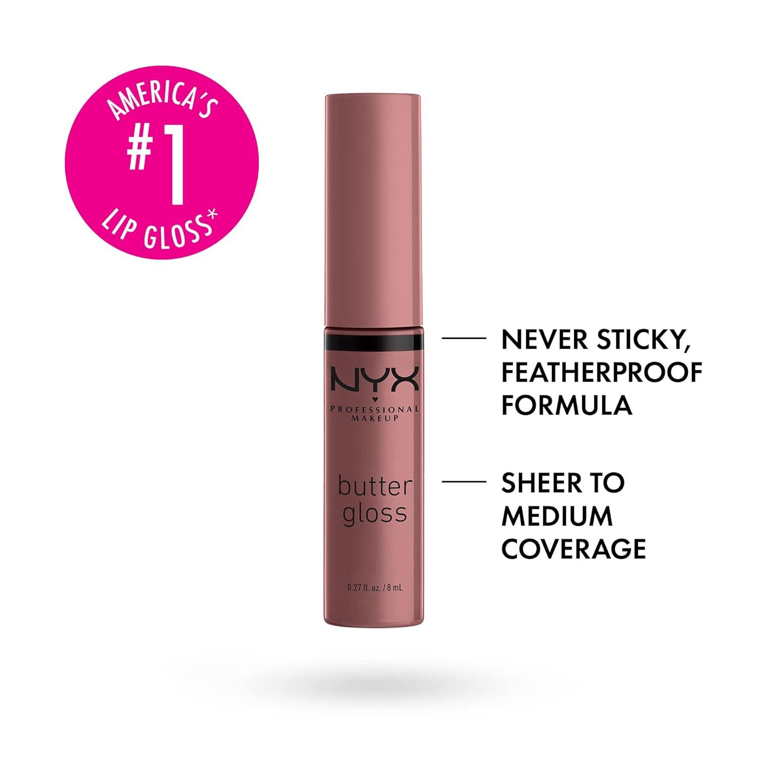 NYX PROFESSIONAL MAKEUP Butter Gloss, Non-Sticky Lip Gloss - Cinnamon Roll (Dusty Nude Mauve),