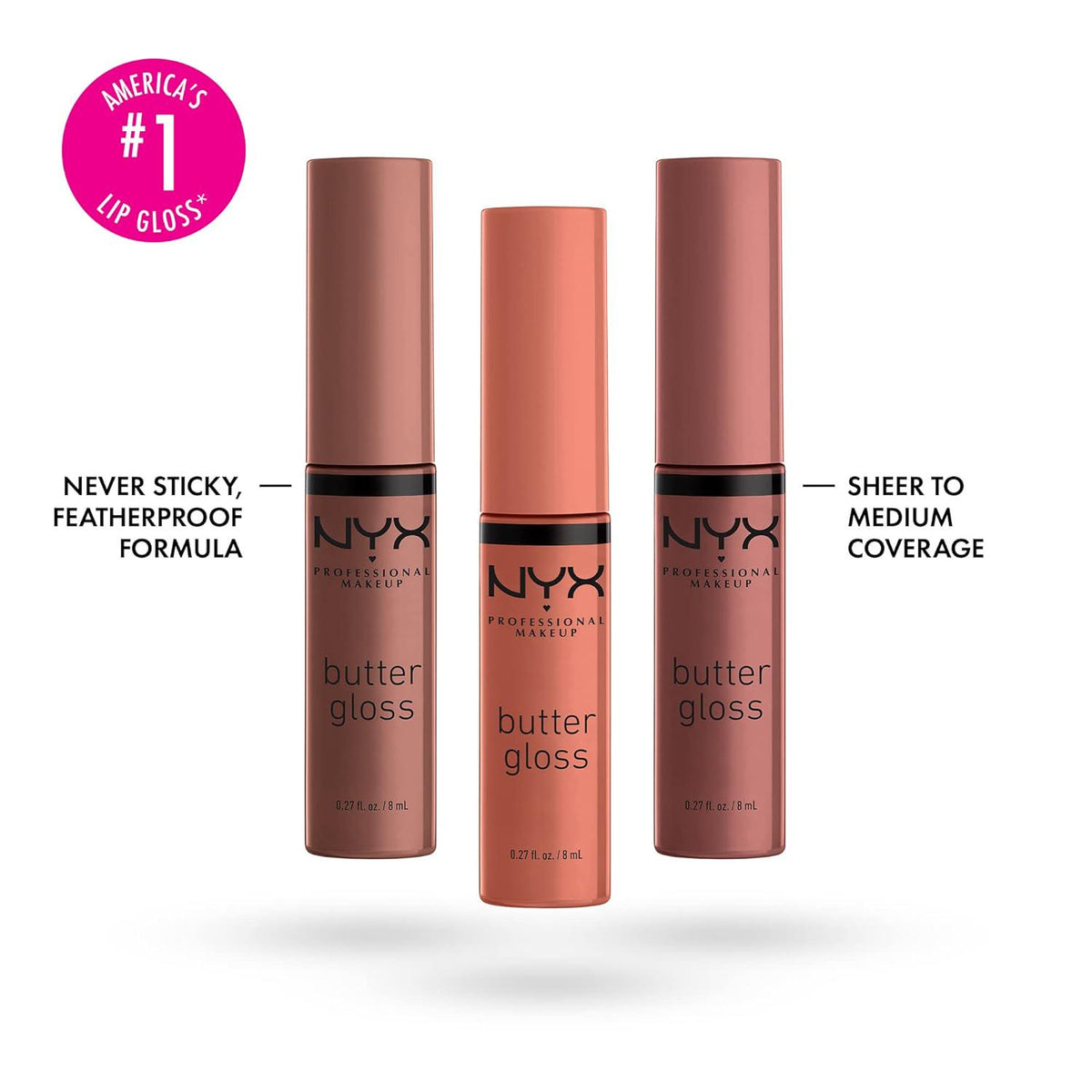 NYX PROFESSIONAL MAKEUP Butter Gloss Brown Sugar, Non-Sticky Lip Gloss - Pack Of 3 (Sugar High, Spiked Toffee, Butterscotch),