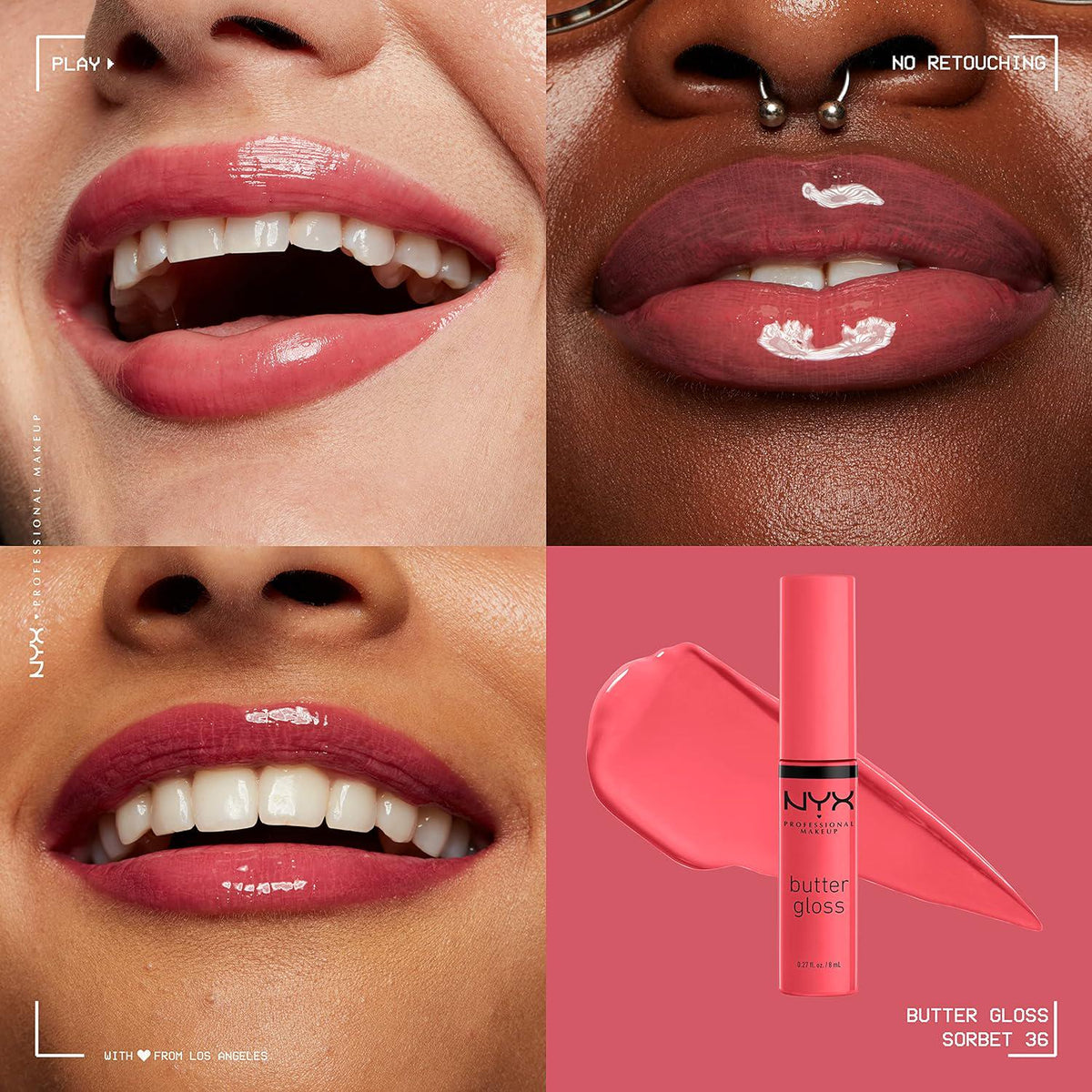 NYX PROFESSIONAL MAKEUP Butter Gloss, Non-Sticky Lip Gloss - Sorbet (Vibrant Coral),