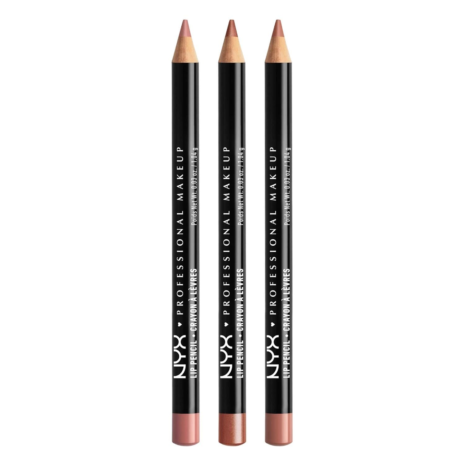 NYX PROFESSIONAL MAKEUP Slim Lip Liner Set, Long-Lasting Creamy Lip Liner Pack Of 3 (Peakaboo Neutral, Nude Pink, Ever),