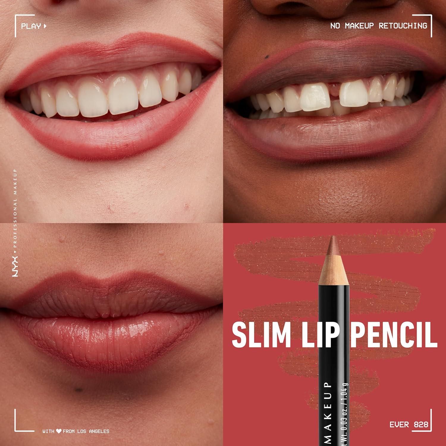 NYX PROFESSIONAL MAKEUP Slim Lip Liner Set, Long-Lasting Creamy Lip Liner Pack Of 3 (Peakaboo Neutral, Nude Pink, Ever),