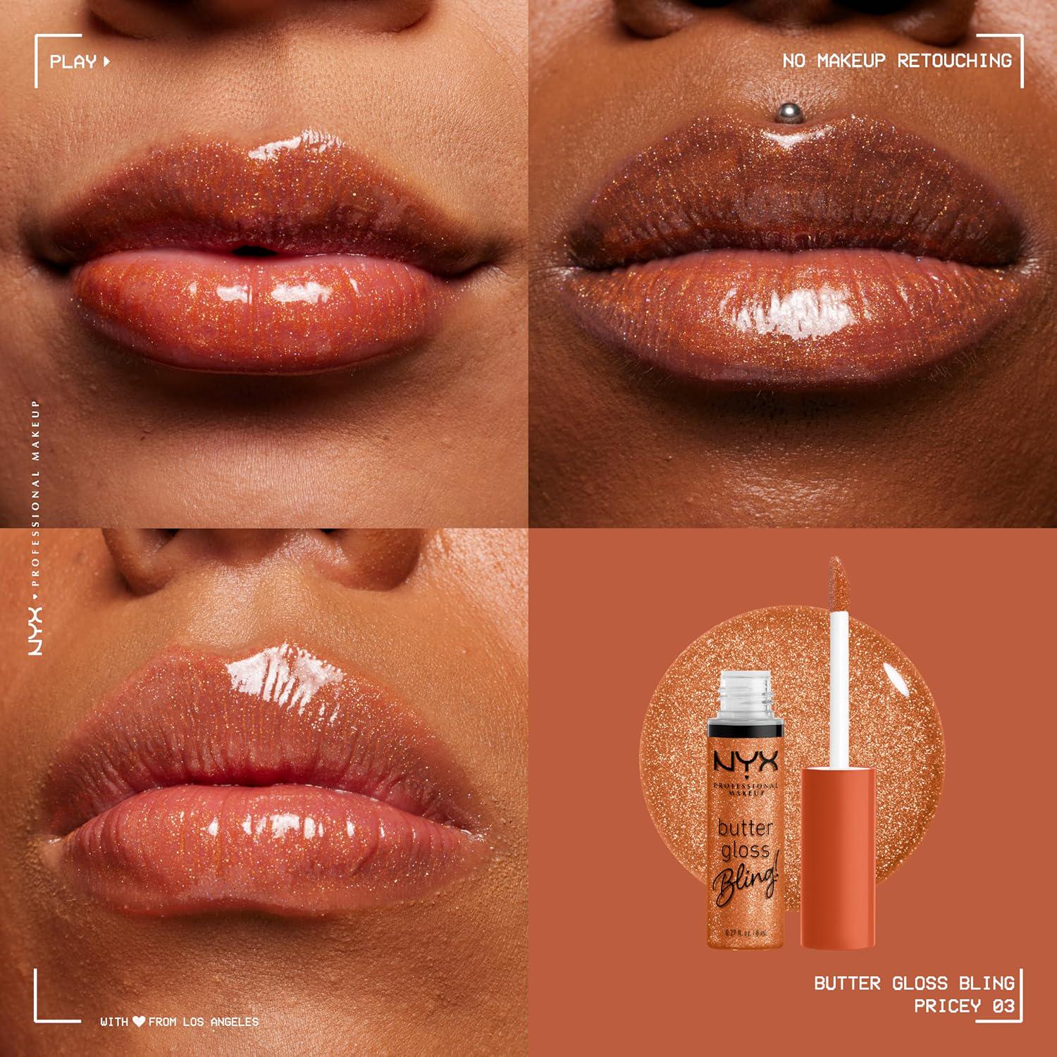NYX PROFESSIONAL MAKEUP Butter Gloss Bling Lip Gloss, Non Sticky And Shiny Vegan Lip Makeup - Pricey,