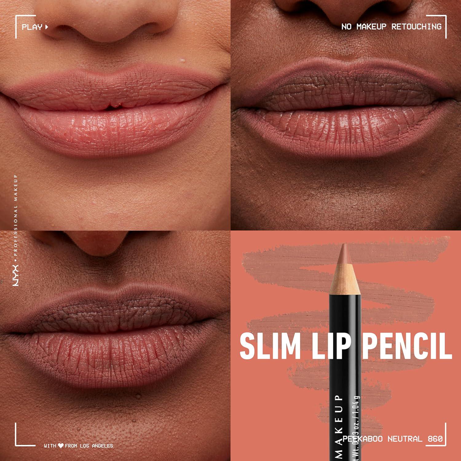 NYX PROFESSIONAL MAKEUP Slim Lip Liner Set, Long-Lasting Creamy Lip Liner Pack Of 3 (Peakaboo Neutral, Nude Pink, Ever),
