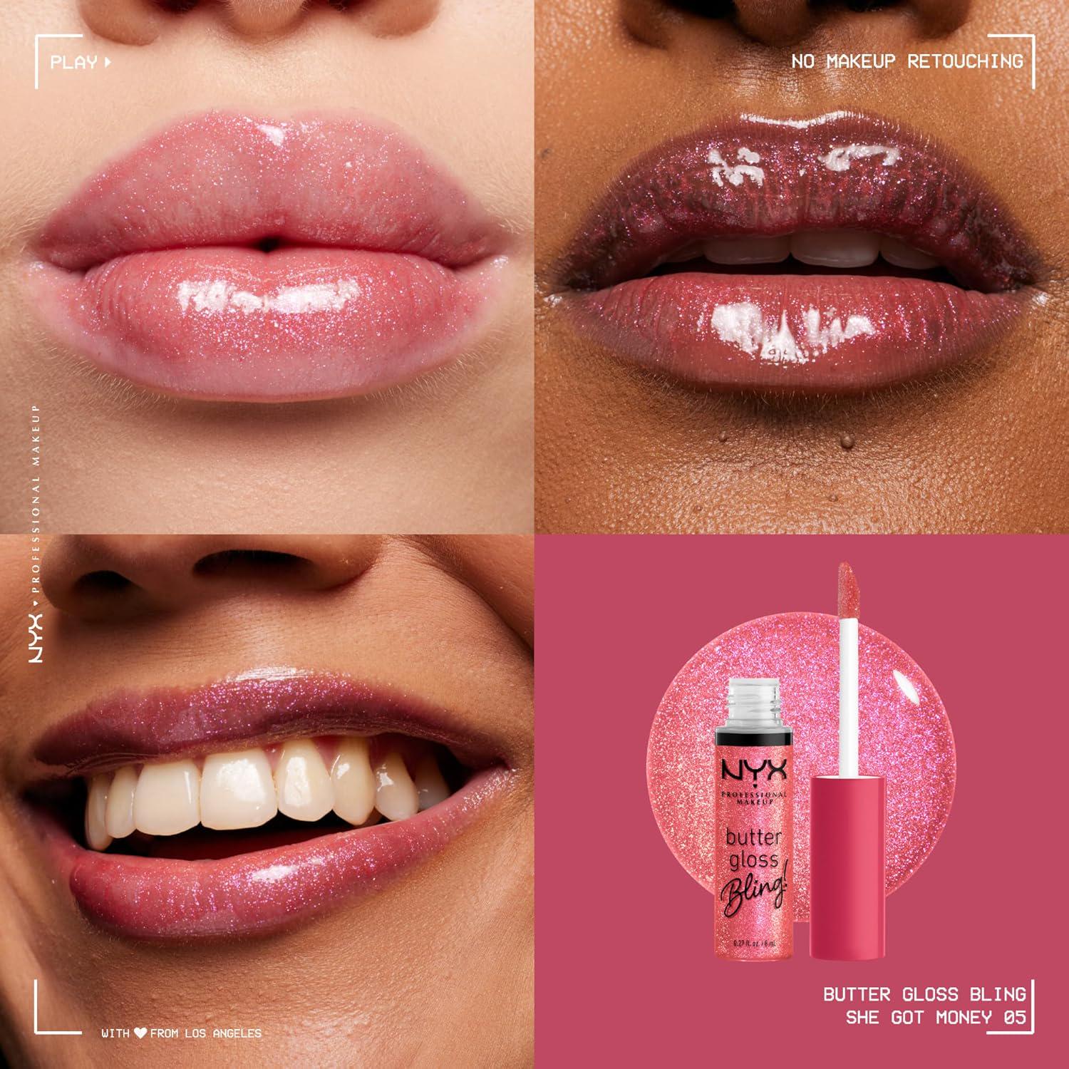 NYX PROFESSIONAL MAKEUP Butter Gloss Bling Lip Gloss, Non Sticky And Shiny Vegan Lip Makeup - She Got Money,