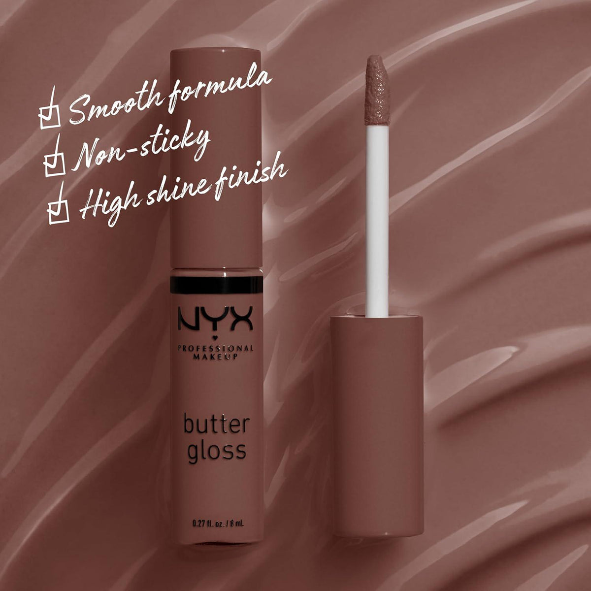 NYX PROFESSIONAL MAKEUP Butter Gloss, Non-Sticky Lip Gloss - Ginger Snap (Chocolate Brown),