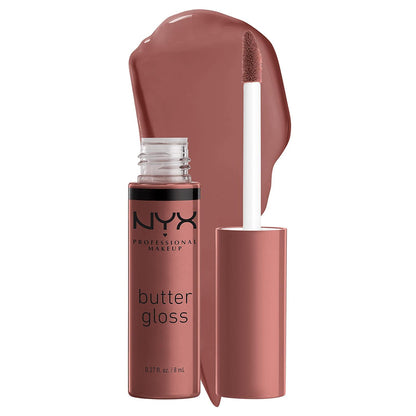 NYX PROFESSIONAL MAKEUP Butter Gloss Brown Sugar, Non-Sticky Lip Gloss - Spiked Toffee (Brown Mauve),